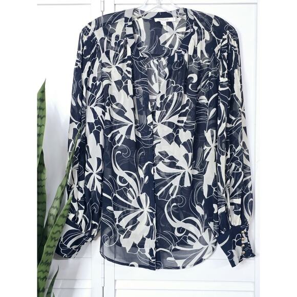 Chico's Navy and Cream Floral Blouse - Picture 2 of 7
